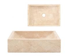 vidaXL Lavandino con Foro di Scarico Rettangolare Classico Elegante Lavello Lavabo Arredo Bagno Sanitari 45x30x12 cm in Marmo Naturale Crema Lucido
