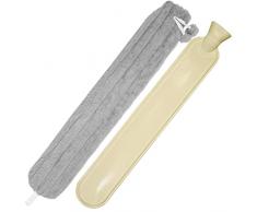 BringLuck2U Borsa dellacqua calda lunga con rivestimento morbido, 2 litri, borsa dellacqua calda per collo e spalla 72 cm x 12 cm - Grigio