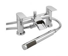 Hudson Reed - Rubinetto Miscelatore a Cascata per Bordo Vasca e Doccia con Doccetta Anticalcare (Ottone Cromato, Design Ergonomico)