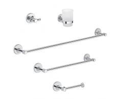 Gedy 0000FI991300A01 Set G-Ficus Cromo 5PZ, spazzolini, 35cm, salviette 60cm, Porta Carta igienica, Appendiabiti Bagno, Materiale Acciaio Inox, Design R&S, 2 Anni di Garanzia, Unica