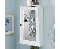 BAKAJI Mobiletto Specchiera Bagno Armadietto a Muro 2 Ripiani in Legno MDF con Anta a Specchio Chiusura Magnetica Dimensione 53 x 34 x 15 cm Bianco