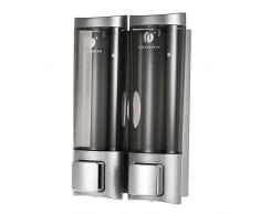 Andoer 200 mlx2 Distributore di Sapone Manuale, Distributore di Sapone a Parete con Nastro Biadesivo in Schiuma, Dispenser di Shampoo Liquido Doccia per Bagno Hotel