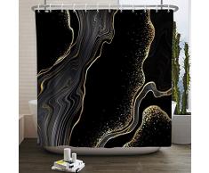 Uiiooazy Tenda Doccia Nero Oro Tenda da Doccia Marmo Astratto Moderna Tenda per Doccia Antimuffa Impermeabile Tessuto in Poliestere Lavabile Tenda per Vasca da Bagno con 12 Ganci 180x180cm