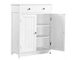 Yaheetech Armadietto da Bagno Autoportante, Mobile da Terra con Ripiano Regolabile Bianco, 80 x 60 x 30 cm, Mobiletto in Legno con 2 Ante e Cassetto, Armadio da Ingresso Portaoggetti