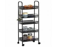 BAKAJI Carrello Carrellino Multiuso Mobile Portaoggetti Spazi Stretti Slim Comodo Sottile Salvaspazio Cucina Bagno Ufficio Arredamento Portaoggetti Design Interni 5 Ripiani Nero 44x26x104 cm