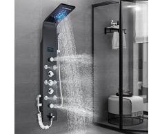 JunSheng Colonna Doccia Idromassaggio LED con Soffione Doccia Alta Qualità Acciaio Inox Pannello Doccia Set con Display LCD Della Temperatura Per Bagno,Doccetta e Vasca,Nero