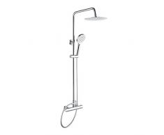 GRIFEMA COLUMNA-G7002 Sistema Doccia con Miscelatore Termostatico e Soffione, Flessibile Doccia, 3 Doccetta a Spruzzo, Supporto, Barra Regolabile/Set Doccia Completo (G1/2 Pollici), Cromo/Argento