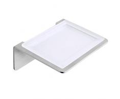 WEISSENSTEIN Porta sapone da muro adesivo – Porta saponetta bagno – Saponiera con vaschetta in vetro – Porta sapone bidet Acciaio Inox – 13 x 11,1 x 8 cm