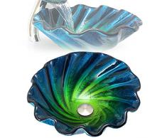 APENCHREN Lavandino Sfumato Blu-Verde,Trama Curva Ondulata Lavabo in Vetro Temperato,lavabo Bagno in Vetro Irregolare,lavabo da Appoggio,A