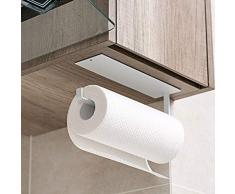 Portarotolo da cucina, porta carta da cucina, montaggio a parete, porta rotolo di carta igienica, porta tovaglioli sotto il mobile, porta rotolo di carta autoadesivo, non richiede forature (bianco)