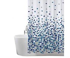 ANSIO Tenda Doccia, Tenda da Bagno, Vasca da Bagno, Antimuffa, Antibatterica, Impermeabile e Lavabile 180 x 180 cm (71 x 71 Pollici) | 100% Polyester - a Mosaico - Blu/Nero