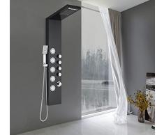 fyheast Colonna Doccia Idromassaggio Set Pannello Doccia in Acciaio Inox 304 con Miscelatore Massaggio, Soffione Doccia Fisso, Doccetta e Uscita Vasca 4 Funzioni,Nero
