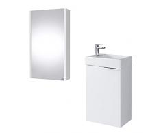 Planetmöbel Mobile sottolavabo con specchio, set di mobili da bagno, 40 cm, per bagno, ospiti, WC, colore: bianco
