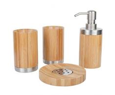 Axentia Set Accessori Bagno, Acciaio Inossidabile bambù, Legno/Argento, ca. 10 x 23 x 19 cm