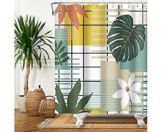 Uiiooazy Foglie Verdi Tenda da Doccia Geometrico Foglia di Palma Pianta Tropicale Tenda per Doccia Antimuffa Impermeabile Tessuto in Poliestere Lavabile Tenda per Vasca da Bagno con Ganci 180 x 180 cm