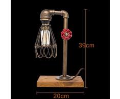 WSQ Lampada da tavolo industriale retrò a tubo dacqua, Edison Steampunk Lampada da tavolo tubazioni dacqua di ferro nostalgico Luce depoca classica depoca, E27 Vasca da bagno vi
