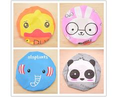 Cuffia da doccia con elastico, impermeabile, adatta per adulti e bambini, con disegno di anatra, coniglio, elefante, panda, (confezione da 4 pezzi)