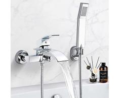 Miscelatore Vasca da Bagno, Rubinetto Vasca da Bagno Ottone Cromo, Miscelatore Vasca da Bagno con Doccetta, Rubinetto per Vasca Da Bagno a Muro Cascata, Rubinetto Bagno Vasca con Flessibile Per Doccia