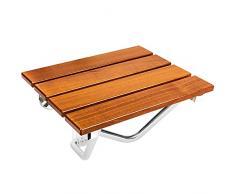 PrimeMatik - Sedile per Doccia Pieghevole. Sgabello per Anziani in Legno Tropicale e Alluminio 380x338mm