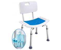 Sgabello doccia Medokare con sedile imbottito - Sedile doccia per anziani con borsa Tote Bag, Sedia da bagno con banco doccia, Sedili doccia Handicap per adulti (White Chair)