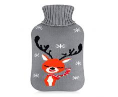 Borsa dellAcqua Calda, Roysmart 2L Borsa per lacqua Calda con Lavorata a Maglia Morbida Copertura Gomma Bottiglia di Acqua Hot Water Bottle per Alleviare il Dolore, Schiena, Collo - Grigio