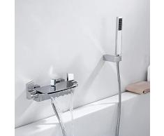 Homelody Rubinetto per Vasca a Cascata a Parete con Doccetta Rubinetto Miscelatore Bagno Parete Rubinetto Bagno Muro Rubinetto Doccia, Ottone Cromo