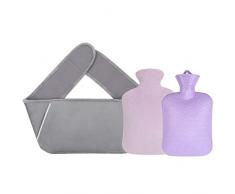 FRECOO Borsa Acqua Calda, borsa dellacqua calda con copertura morbida in peluche, portatile bottiglia dacqua calda cintura per il sollievo dal dolore per il collo, spalle, gambe（Grigio）