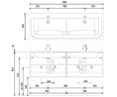 Puris Star Line in ghisa minerale doppio lavabo (SWM924D1), bianco, 140,6 cm