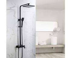 Auralum Colonna Doccia Con Miscelatore,23cm Soffione e Doccetta,Altezza Regolabile,Ottone,Nero (Nero)