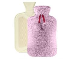 Vicloon Borsa Acqua Calda, 2L Borsa dellacqua calda Grande, Bottiglia di Acqua Calda in Gomma, Boule Acqua Calda con Morbida Fodera in Peluche, Hot Water Bottle per Mano Piede Caldo, Rosso
