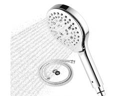 GOAMZ Soffione Doccia con Tubo 1,5m,6 Modalità Soffione Doccia Grande,Soffione Doccia ad Alta Pressione,Set di Tubi Doccia in Acciaio Inossidabile (Cromo)