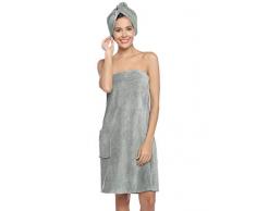 Zexxxy Donna Biologico Turco Cotone Regolabile Chiusura Doccia Termale e Avvolgere Il Bagno Gris S