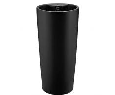 Lavandino Con Piedistallo Circolare, Lavandino Moderno Cilindrico Con Piedistallo In Cemento In Lino, Lavabo In Cemento For Bagni, Bagni, Stazioni Di Lavaggio, (nero Opaco)