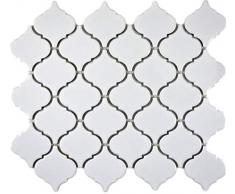 Piastrelle a mosaico, stile retrò, con mosaico, in ceramica, motivo floreale, colore bianco lucido, per rivestimento vasca da bagno