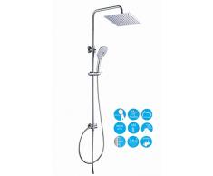 JOHO Colonna Doccia senza Miscelatore Termostatico in Acciaio INOX 304 Cromato Colonna Doccia idromassaggio Set Doccia a Pioggia con Soffione e Doccetta a Mano (20×20cm Quadrato)