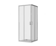 Box Doccia Angolare Mod. Java 70x90cm Apertura Scorrevole Vetro Temperato 6mm Trasparente Profili in Alluminio Cromato Flat Design 16 Carrelli Scorrevoli Maniglia in ABS Cromato