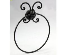 Portasciugamani portasalviette ad anello in ferro battuto decoro nero; serie completa da bagno
