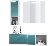 Vladon Set di mobili da bagno Mobile contenitore La Costa, struttura in bianco opaco/frontali in petrolio con specchio LED