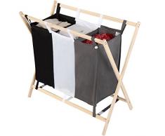 Jago® Cesto per Biancheria - Pieghevole, con Scomparti Rimovibili e Lavabili, Telaio di Legno, 3 borse, Capacità 128 l - Portabiancheria, Cesta da Lavanderia, Bucato