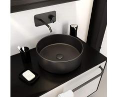 Lavabo rotondo in ceramica, diametro 36 cm, altezza 11,5 cm, rotondo scuro