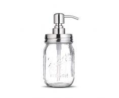bonris 16oz Clear Vetro Jar Sapone Dispenser con Pompa in Acciaio Inossidabile Classic Decor for Bathroom Kitchen House Decor Great for Essential Oils, Lozioni, Liquid Soaps (Stainless Steel)