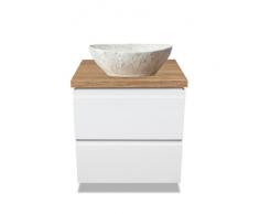 VBChome Mobile da bagno 60 cm, bianco Sofia Stone opaco, 41 x 35 cm, con mobiletto per lavabo, 2 cassetti, mobile da bagno Moduo
