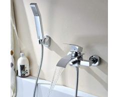 Rubinetto Vasca Bagno, Set Doccia Soffione, Rubinetto Doccia a Cascata Sistema Staffa a Muro e Doccetta Impostato per Vasca da Bagno