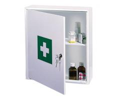 Rottner Armadietto per farmaci MK 1, in lamiera dacciaio, chiusura a chiave con serratura a cilindro (2 chiavi incluse), ripiano interno, adesivo verde con croce bianca, di colore bianco.