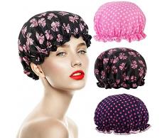 Cuffia da Doccia, 3 Pezzi Impermeabile Cuffia Doccia Riutilizzabile Cuffia da Bagno Donna Elastica Grande Showe Caps, Donne Capelli Protezione per Donna Doccia Spa Salon Bagno Uso Domestico