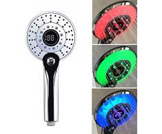 Soffione Doccia a LED Bagno Tenuto in Mano Controllo Della Temperatura a 3 Colori Cambiando colore Doccetta con Display Digitale Della Temperatura Risparmio dellacqua 3 Modalità di Spruzzatura Doccia