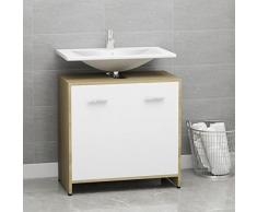 WIFESE Armadio da Bagno Bianco e Rovere Sonoma 60x33x61 cm Truciolato Mobile da Bagno Ampio Spazio Portaoggetti Arredo Bagno Superficie Facile da Pulire e da Installare per Soggiorno Cucina