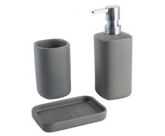 MONTEMAGGI Set 3 Pezzi in Ceramica da Bagno Modern Grigio Antracite. Include Dispenser, Bicchiere e portasapone