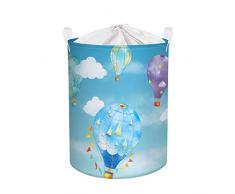 Clastyle 45L Ceste per la Biancheria Mongolfiera Cesta Porta Bucato Bambini Pieghevole Blu con Manici Cestino Portaoggetti Impermeabile con Coulisse, 36*45 cm