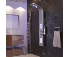 Colonna Doccia, Pannello Doccia Multifunzione con Idromassaggio, con Illuminazione a LED Viola, Doccia a pioggia e doccetta